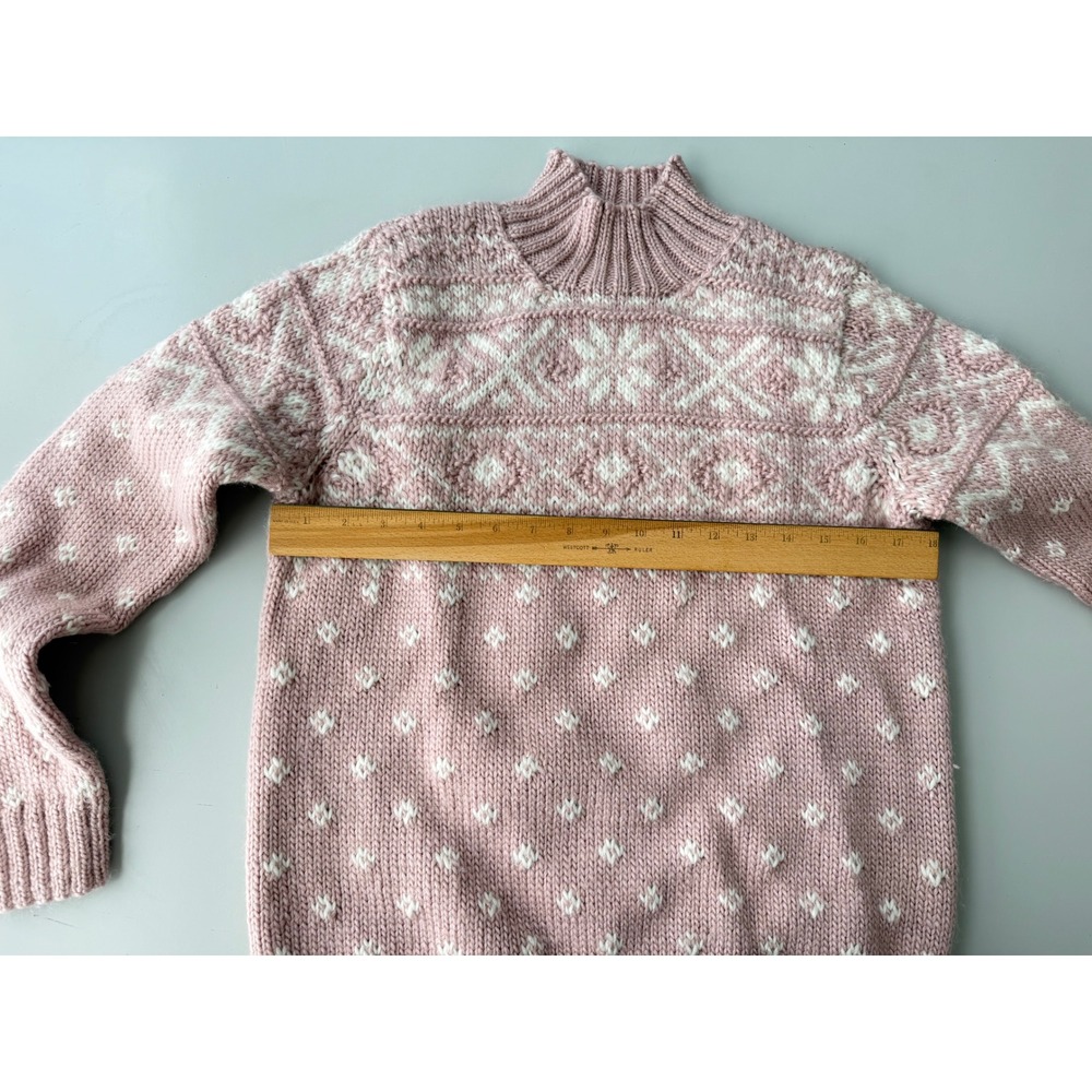 Lauren Ralph Lauren Pink Fair Isle Wool Mohair Hand Knit Mock Neck Sweater S - Picture 4 of 8